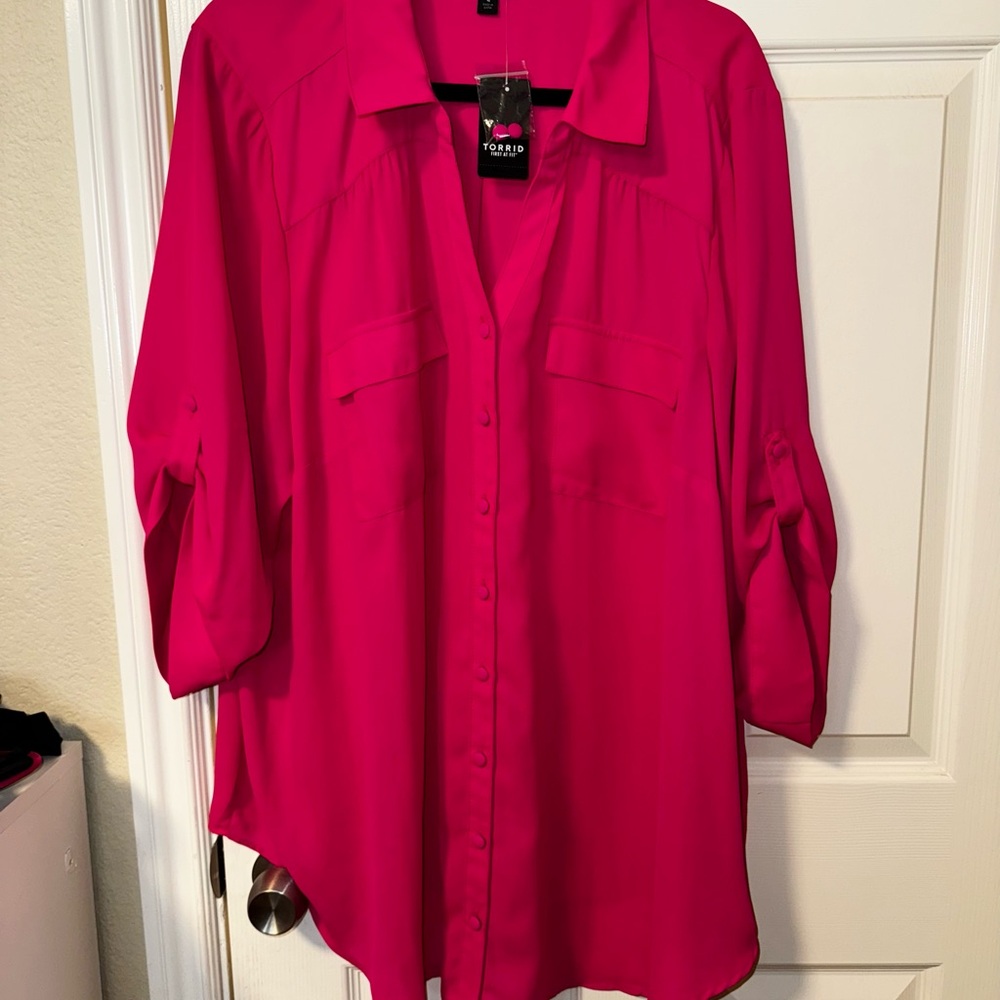 Torrid Pink Oversized Notched Collar Button Down Shirt